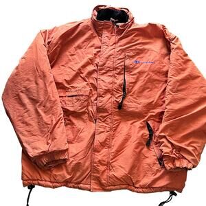 Champion Vintage Fleece Lined Jacket Mens XL Orange Full Zip Winter Coat